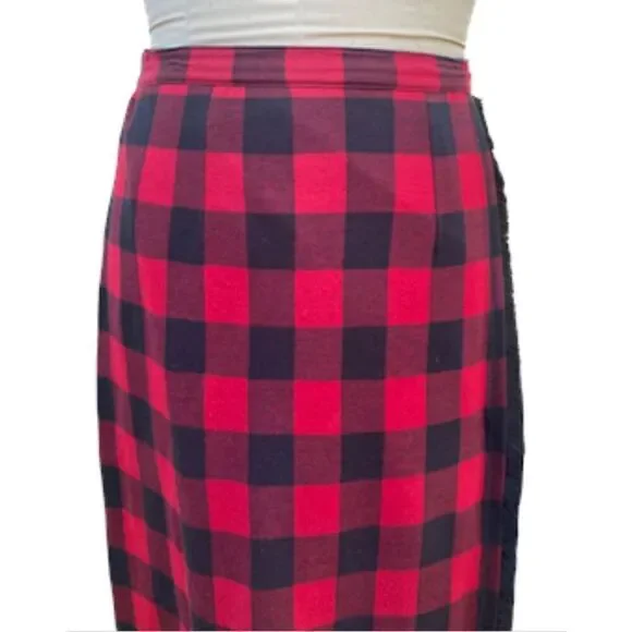Bechamel Buffalo Plaid Skirt Pull-On Fringe Detail Sz S Vintage - Picture 5 of 10